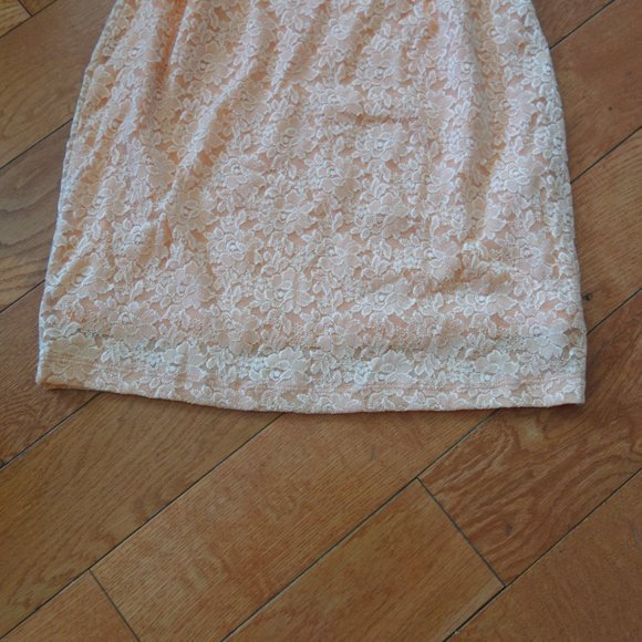 Forever 21 XXI Peach Lace Overlay Cinderella Elegant Cocktail Dress Size Small - Picture 2 of 16